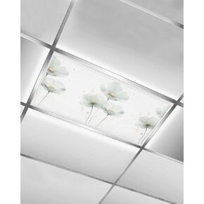 2 Pack Fluorescent Light Cover for Ceiling Lights, Pastoral Spring Floral Magnetic Classroom Light Filters 4x2 Feet, Watercolor Flower Elegant Decorative Ceiling Shade Panel for Office