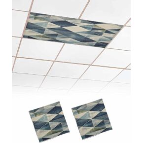 2 Pack Fluorescent Light Cover for Ceiling Lights, Navy Blue Geometric Magnetic Classroom Light Filters 4x2 Feet, Abstract Modern Green Artwork Decorative Ceiling Shade Panel for Office