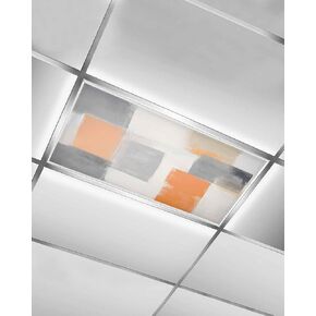 2 Pack Fluorescent Light Cover for Ceiling Lights, Modern Orange Beige Grey Magnetic Classroom Light Filters 4x2 Feet, Abstract Geometric Oil Painting Ceiling Shade Panel for Office
