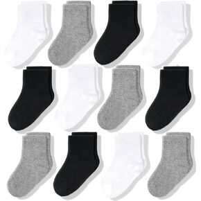 CozyWay Baby & Toddler Socks Crew Comfy Cotton Socks For Girls and Boys Babies Soft & Breathable Infant 0-6 Months Black White Gray 12 Pack in Kuwait