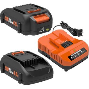 2-Pack 20V 4.0Ah Battery and Charger Combo Replacement for Worx WA3520, WA3525, WA3575, WA3578, WA3669, WA3732, WA3875, WA3881 – Compatible with 20 Volt Powershare Power Tools