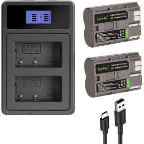 Eeynduy Battery BP-511 BP-511a Battery Pack and USB Charger, Suitable for Canon EOS 5D to D60 and G5 Pro 1 G2 G3 G6 G1 Pro90 (BP-511)