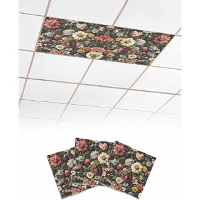 2 Pack Fluorescent Light Cover for Ceiling Lights, Vintage Flower Magnetic Classroom Light Filters 4x2 Feet, Colorful Garden Floral Botanicals Blossom Ceiling Shade Panel for Office