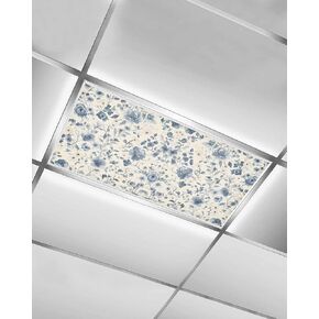 2 Pack Fluorescent Light Cover for Ceiling Lights, Botanicals Flower Magnetic Classroom Light Filters 4x2 Feet, Blue Wildflower Garden Motifs Floral Decorative Ceiling Shade Panel for Office