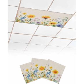 2 Pack Fluorescent Light Cover for Ceiling Lights, Colorful Spring Floral Magnetic Classroom Light Filters 4x2 Feet, Summer Botanical Pastoral Decorative Ceiling Shade Panel for Office