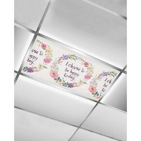 2 Pack Fluorescent Light Cover for Ceiling Lights, Floral Leaves Wreath Magnetic Classroom Light Filters 4x2 Feet, Summer Floral Decorative Ceiling Shade Panel for Office