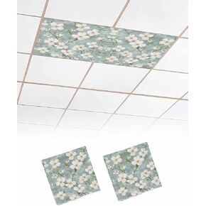 2 Pack Fluorescent Light Cover for Ceiling Lights, Watercolor Flower Magnetic Classroom Light Filters 4x2 Feet, Botanical Garden Florals Watercolor Decorative Ceiling Shade Panel for Office