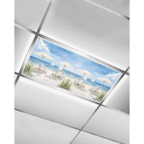 4 Pack Fluorescent Light Cover for Ceiling Lights, Blue Sea Wave Magnetic Classroom Light Filters 4x2 Feet, Coastal Beach Nautical Oil Painting Decorative Ceiling Shade Panel for Office
