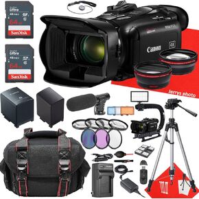 Canon Vixia HF G70 UHD 4K Camcorder + 2PC 64 GB Memory + Extra Battery + Filters + Shotgun Video Microphone + U-Grip Handle + More (29pc Bundle), Black (Renewed)