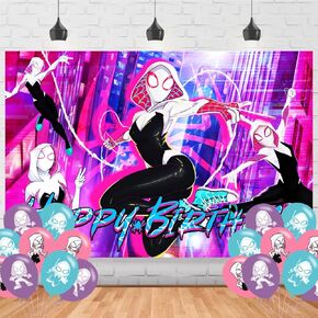 Spider Girl Hero Backdrop Birthday Banner for Spider Birthday Party Supplies Girl Photograph Background Photo Booth 5x3ft
