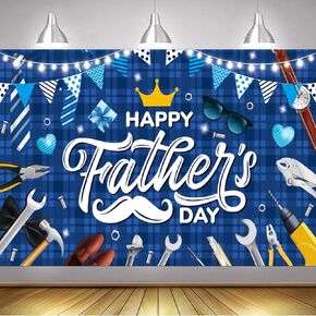 Happy Father's Day Backdrop Banner with 70.8"X43.3", Fathers Day Sign Decorations, Polyester Fabric Large Happy Father's Day Photography Background for Thank You Daddy Festival Decorations