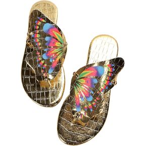Women's Boho Butterfly Thong Sandals Metallic Open Toe Flip Flops Dressy Flat Sandals Casual Vacation Beach Slippers