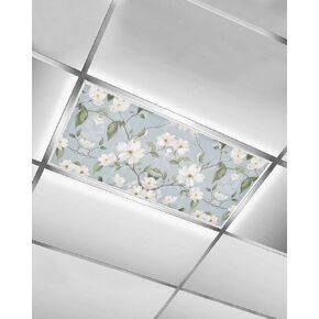 2 Pack Fluorescent Light Cover for Ceiling Lights, Elegant Floral Magnetic Classroom Light Filters 4x2 Feet, Watercolor Blue Garden Floral Spring Decorative Ceiling Shade Panel for Office