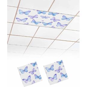 2 Pack Fluorescent Light Cover for Ceiling Lights, Blue Purple Butterfly Magnetic Classroom Light Filters 4x2 Feet, Elegance Watercolors Butterflies Decorative Ceiling Shade Panel for Office