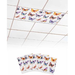 4 Pack Fluorescent Light Cover for Ceiling Lights, Modern Butterfly Magnetic Classroom Light Filters 4x2 Feet, Spring Summer Watercolor Rustic Decorative Ceiling Shade Panel for Office