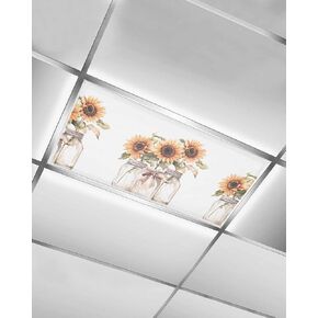 3 Pack Fluorescent Light Cover for Ceiling Lights, Summer Floral Magnetic Classroom Light Filters 4x2 Feet, Vintage Spring Watercolor Sunflowers in Vase Ceiling Shade Panel for Office