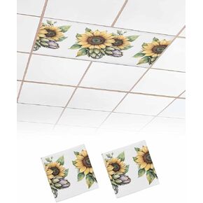 2 Pack Fluorescent Light Cover for Ceiling Lights, Summer Sunflower Magnetic Classroom Light Filters 4x2 Feet, Blooming Spring Floral Leaf Decorative Ceiling Shade Panel for Office