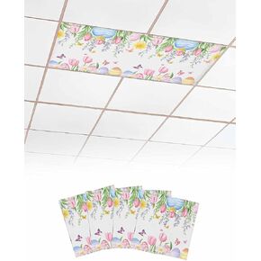1 Pack Fluorescent Light Cover for Ceiling Lights, Pink Spring Floral Easter Magnetic Classroom Light Filters 4x2 Feet, Elegant Tulip Flowers Decorative Ceiling Shade Panel for Office
