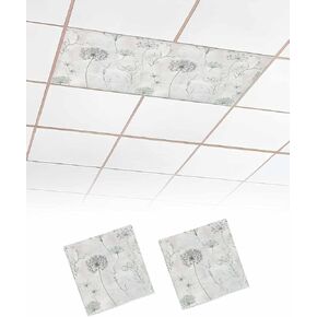 2 Pack Fluorescent Light Cover for Ceiling Lights, Dandelion Green Botanical Magnetic Classroom Light Filters 4x2 Feet, Vintage Watercolor Floral Decorative Ceiling Shade Panel for Office