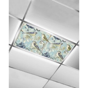 1 Pack Fluorescent Light Cover for Ceiling Lights, Birds Floral Vintage Magnetic Classroom Light Filters 4x2 Feet, Abstract Art Flowers Decorative Ceiling Shade Panel for Office