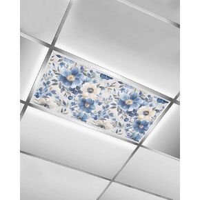 1 Pack Fluorescent Light Cover for Ceiling Lights, Blue Flower Magnetic Classroom Light Filters 4x2 Feet, Retro Modern Graffiti Art Paint Botanicals Decorative Ceiling Shade Panel for Office in Saudi Arabia