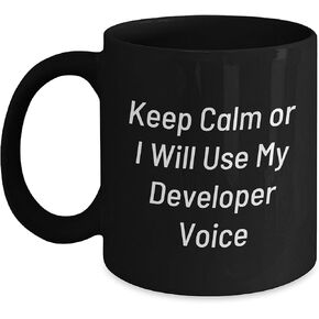 Developer Mugs for Christmas, Funny Quote 'Keep Calm Or I Will Use My Developer Voice', Black Coffee Mug, Ideal Gifts from Men to Developer Friends, Unique Developer Gifts for Christmas