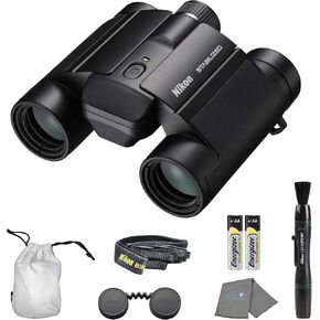 Nikon STABILIZED Binoculars 10x25 S, Image Stabilized Binoculars for Sports, Outdoors, & Wildlife, Compact Binoculars, Bundle with a Nikon Lens Pen & Cleaning Cloth