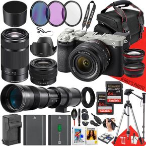 Sony Alpha 7C II Mirrorless Camera (Silver) with FE 28-60mm f/4-5.6 and E 55-210mm f/4.5-6.3 OSS Lens + 420-800mm Lens + 2PC 64 GB Memory + Extra Battery + More (33pc Bundle)