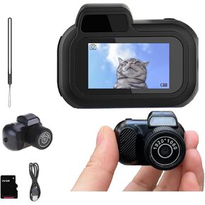 Zoomu Mini Camera Keychain, 0.96in Screen 1080p HD Tiny Digital Camera, Portable Thumb Sized Retro Micro Video Camcorder with 32GB Card, 8 Filters, 100 Mins Battery Life, for Travel Study Recording