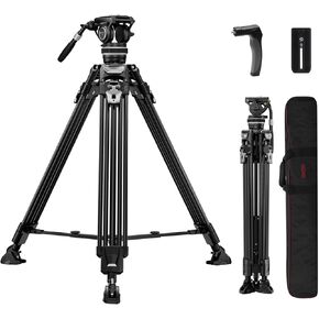 Cayer FA310H Video Tripod with K10 Fluid Head - One-Touch Leg Locks & Rapid Adjust - 22 lbs Load Aluminum - 2 Quick Release Plates & Carry Handle for DSLR, Mirrorless, Camcorders