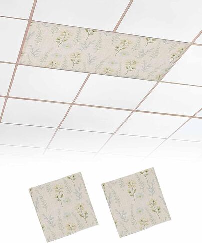 2 Pack Fluorescent Light Cover for Ceiling Lights, Elegant Floral Magnetic Classroom Light Filters 4x2 Feet, Botanical Pastoral Flowers Plants Decorative Ceiling Shade Panel for Office in Kuwait