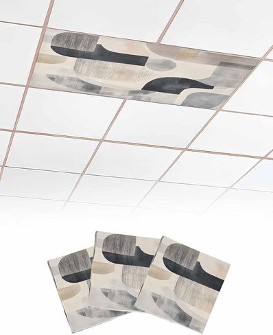 3 Pack Fluorescent Light Cover for Ceiling Lights, Modern Grey Beige Magnetic Classroom Light Filters 4x2 Feet, Abstract Geometric Textured Decorative Ceiling Shade Panel for Office in Saudi Arabia