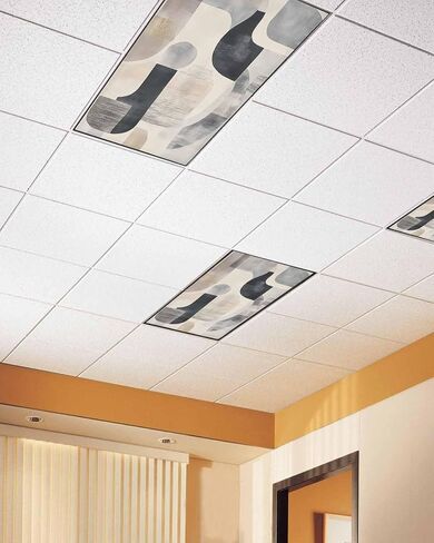 3 Pack Fluorescent Light Cover for Ceiling Lights, Modern Grey Beige Magnetic Classroom Light Filters 4x2 Feet, Abstract Geometric Textured Decorative Ceiling Shade Panel for Office in Saudi Arabia