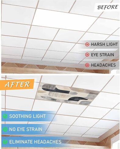 3 Pack Fluorescent Light Cover for Ceiling Lights, Modern Grey Beige Magnetic Classroom Light Filters 4x2 Feet, Abstract Geometric Textured Decorative Ceiling Shade Panel for Office in Saudi Arabia