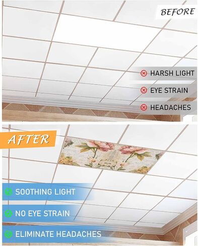 1 Pack Fluorescent Light Cover for Ceiling Lights, Vintage Hydrangea Floral Magnetic Classroom Light Filters 4x2 Feet, Spring Botanical Flowers Decorative Ceiling Shade Panel for Office in Saudi Arabia