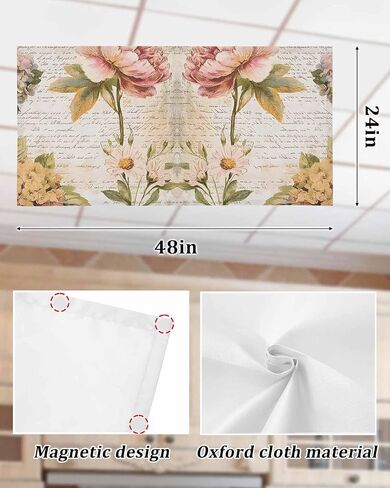 1 Pack Fluorescent Light Cover for Ceiling Lights, Vintage Hydrangea Floral Magnetic Classroom Light Filters 4x2 Feet, Spring Botanical Flowers Decorative Ceiling Shade Panel for Office in Saudi Arabia