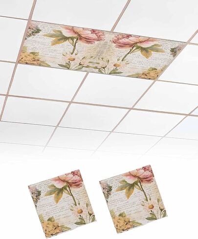 1 Pack Fluorescent Light Cover for Ceiling Lights, Vintage Hydrangea Floral Magnetic Classroom Light Filters 4x2 Feet, Spring Botanical Flowers Decorative Ceiling Shade Panel for Office in Saudi Arabia