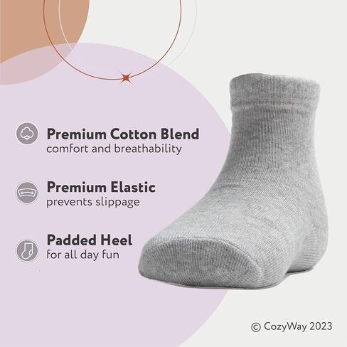 CozyWay Baby & Toddler Socks Crew Comfy Cotton Socks For Girls and Boys Babies Soft & Breathable Infant 0-6 Months Black White Gray 12 Pack in Kuwait