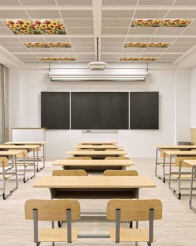 2 Pack Fluorescent Light Cover for Ceiling Lights, Summer Sunflowers Magnetic Classroom Light Filters 4x2 Feet, Farmhouse Oil Painting Red Yellow Floral Ceiling Shade Panel for Office in Saudi Arabia