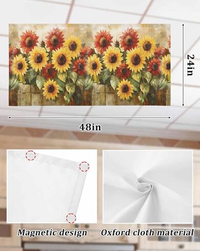 2 Pack Fluorescent Light Cover for Ceiling Lights, Summer Sunflowers Magnetic Classroom Light Filters 4x2 Feet, Farmhouse Oil Painting Red Yellow Floral Ceiling Shade Panel for Office in Saudi Arabia