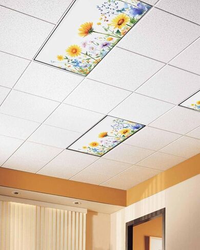 2 Pack Fluorescent Light Cover for Ceiling Lights, Colorful Spring Floral Magnetic Classroom Light Filters 4x2 Feet, Summer Botanical Pastoral Decorative Ceiling Shade Panel for Office in Saudi Arabia