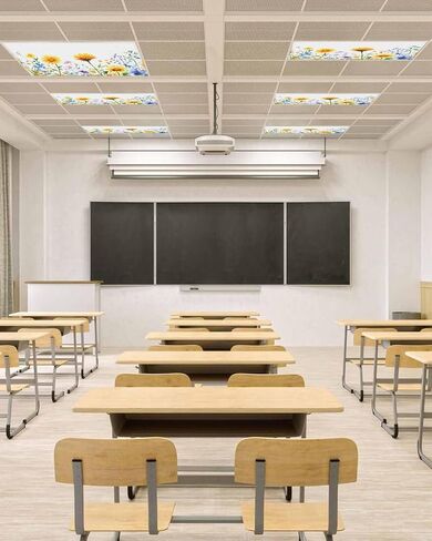 2 Pack Fluorescent Light Cover for Ceiling Lights, Colorful Spring Floral Magnetic Classroom Light Filters 4x2 Feet, Summer Botanical Pastoral Decorative Ceiling Shade Panel for Office in Saudi Arabia