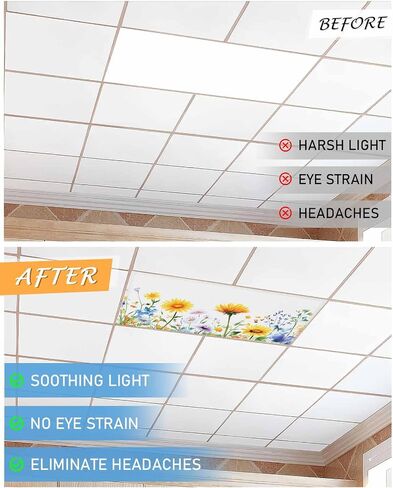 2 Pack Fluorescent Light Cover for Ceiling Lights, Colorful Spring Floral Magnetic Classroom Light Filters 4x2 Feet, Summer Botanical Pastoral Decorative Ceiling Shade Panel for Office in Saudi Arabia
