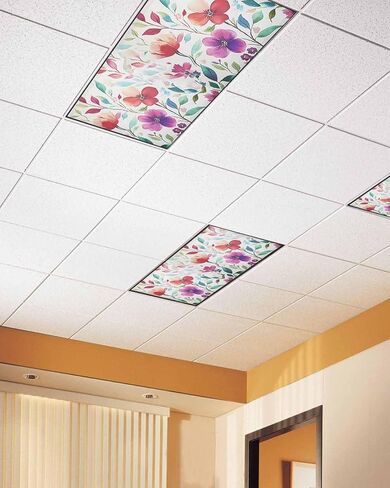 2 Pack Fluorescent Light Cover for Ceiling Lights, Colorful Floral Magnetic Classroom Light Filters 4x2 Feet, Abstract Art Botanical Leaves Decorative Ceiling Shade Panel for Office in Saudi Arabia