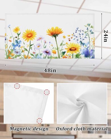 2 Pack Fluorescent Light Cover for Ceiling Lights, Colorful Spring Floral Magnetic Classroom Light Filters 4x2 Feet, Summer Botanical Pastoral Decorative Ceiling Shade Panel for Office in Saudi Arabia