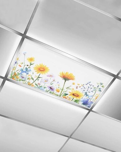 2 Pack Fluorescent Light Cover for Ceiling Lights, Colorful Spring Floral Magnetic Classroom Light Filters 4x2 Feet, Summer Botanical Pastoral Decorative Ceiling Shade Panel for Office in Saudi Arabia