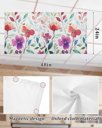 2 Pack Fluorescent Light Cover for Ceiling Lights, Colorful Floral Magnetic Classroom Light Filters 4x2 Feet, Abstract Art Botanical Leaves Decorative Ceiling Shade Panel for Office in Saudi Arabia