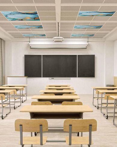 4 Pack Fluorescent Light Cover for Ceiling Lights, Turquoise Gold Modern Magnetic Classroom Light Filters 4x2 Feet, Abstract Teal Marble Geometric Decorative Ceiling Shade Panel for Office in Saudi Arabia