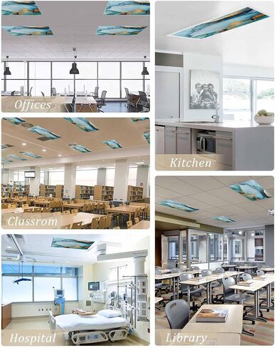 4 Pack Fluorescent Light Cover for Ceiling Lights, Turquoise Gold Modern Magnetic Classroom Light Filters 4x2 Feet, Abstract Teal Marble Geometric Decorative Ceiling Shade Panel for Office in Saudi Arabia
