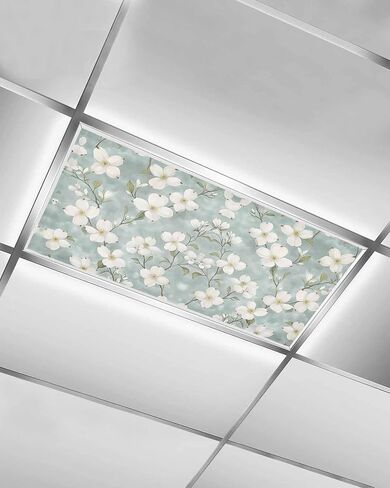 2 Pack Fluorescent Light Cover for Ceiling Lights, Watercolor Flower Magnetic Classroom Light Filters 4x2 Feet, Botanical Garden Florals Watercolor Decorative Ceiling Shade Panel for Office in Saudi Arabia